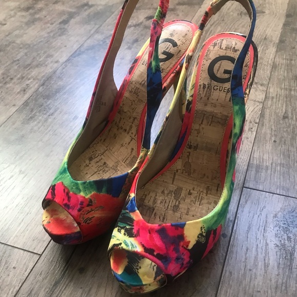 GUESS Peep-Toe Sling- Back Muti Colored Heels - Picture 13 of 14
